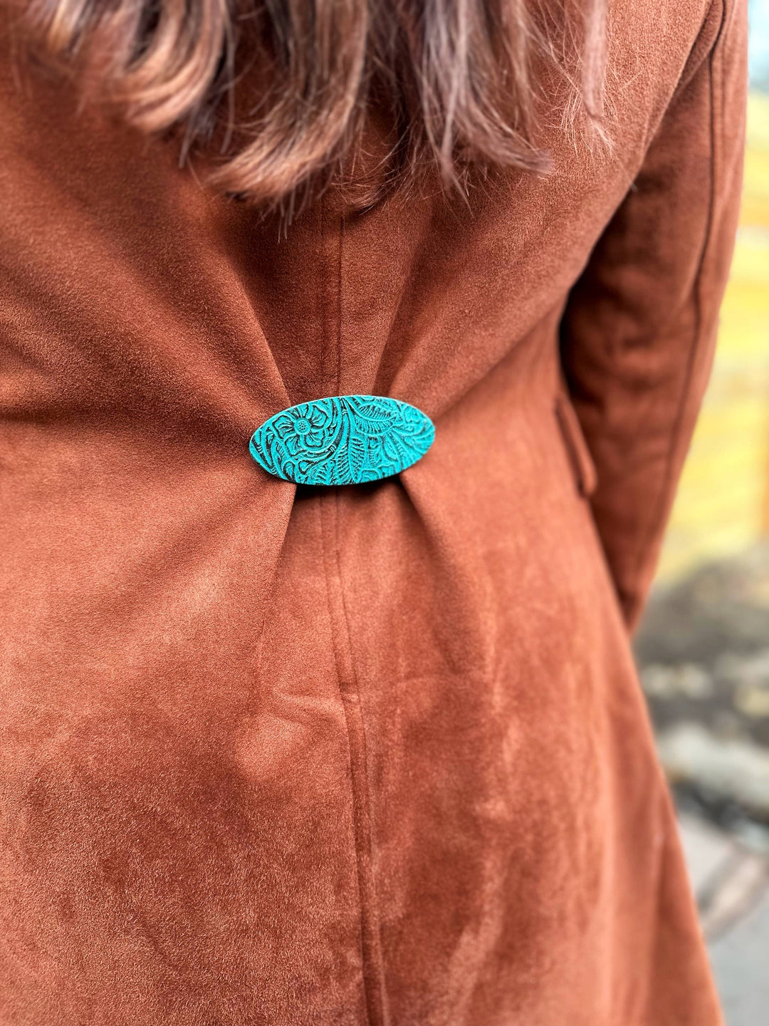 Turquoise and Copper Leather Clip