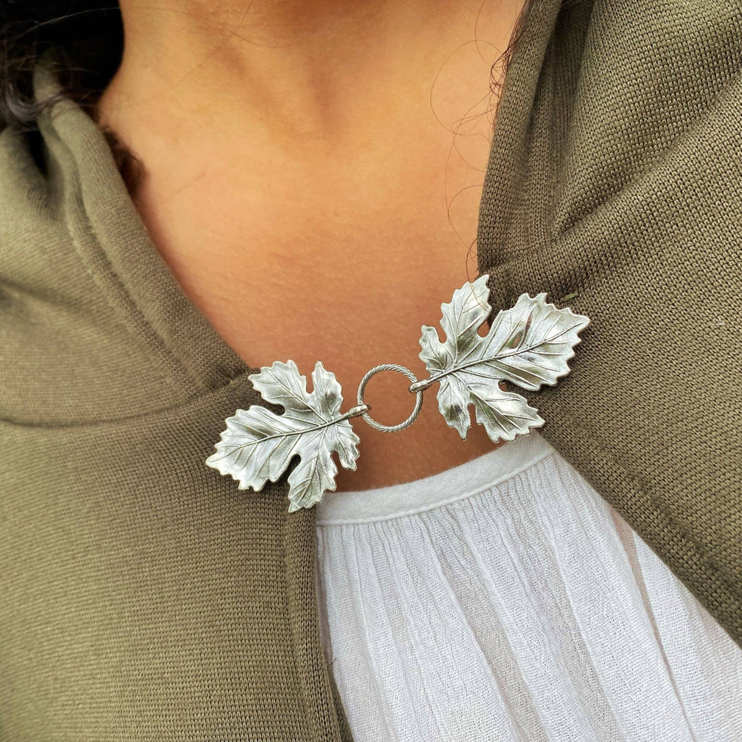 Double Leaf Dress Clip - Silver Metal