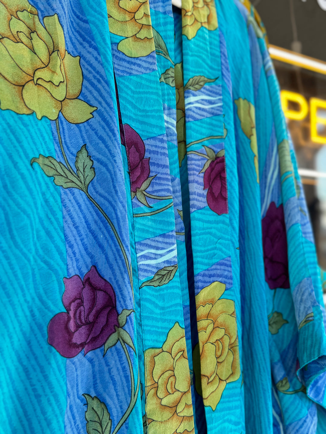 Yellow Rose on Blue - Solace Kimono OOAK