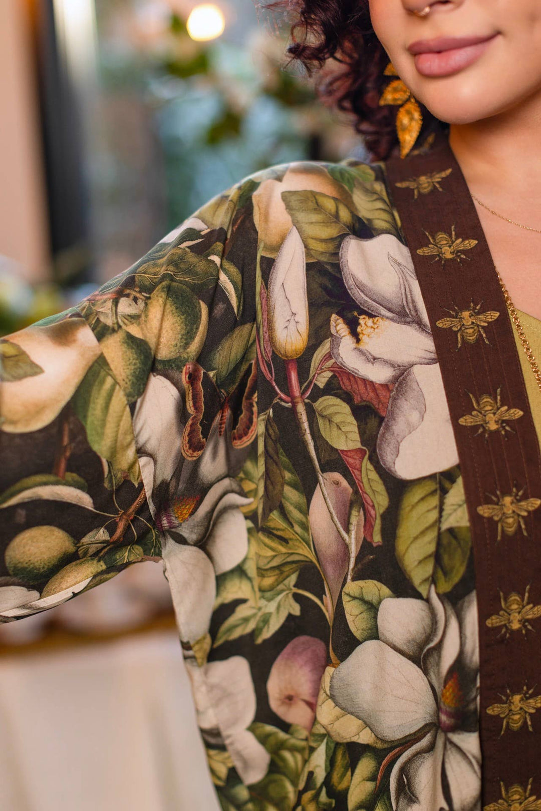 Fleur De Lune Pixie Duster Crop Kimono w/ Florals &amp; Bees