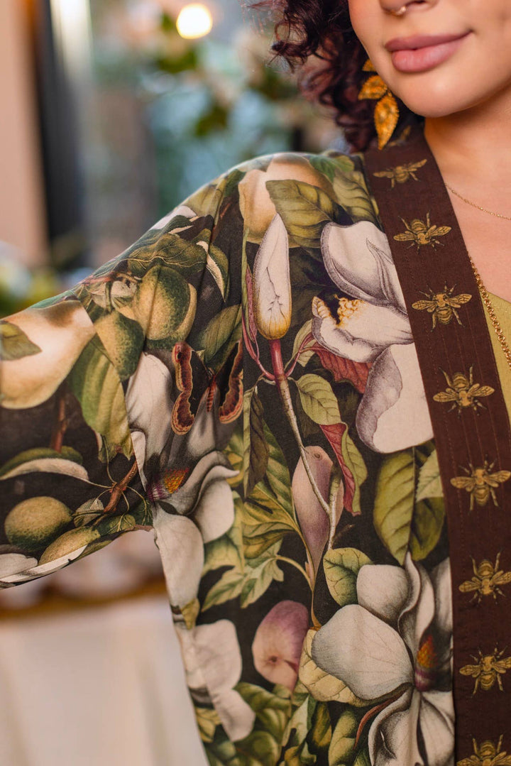 Fleur De Lune Pixie Duster Crop Kimono w/ Florals &amp; Bees