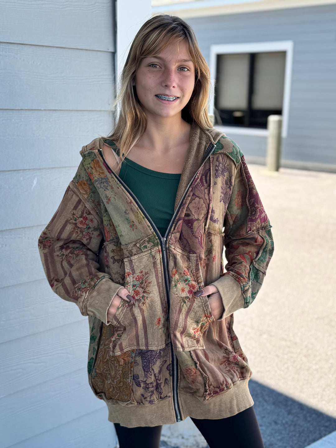 Floral Patchwork Hoodie Jacket - Mustard - Paper Lace