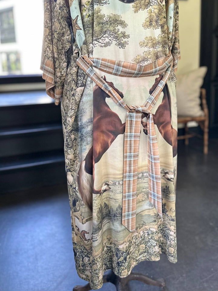 Born to Run Opera Duster Kimono Robe w/ Horse & Flower Print