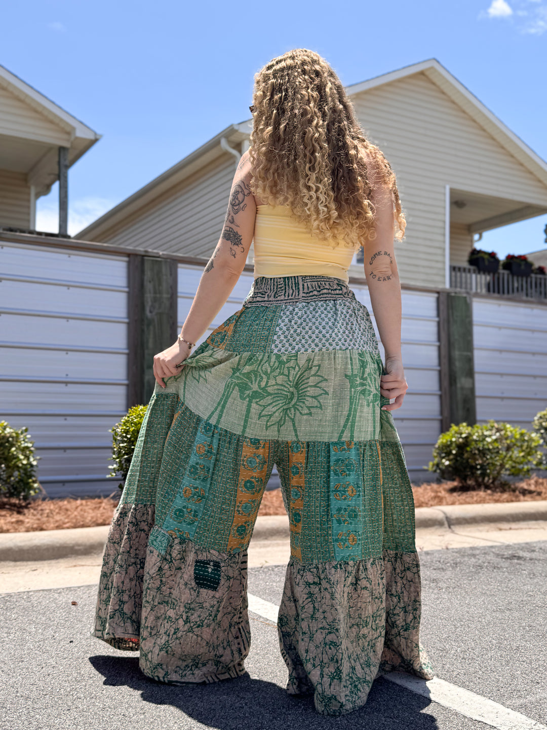 Flowers - Pareo Kantha Lotus Wide Leg Pants OOAK