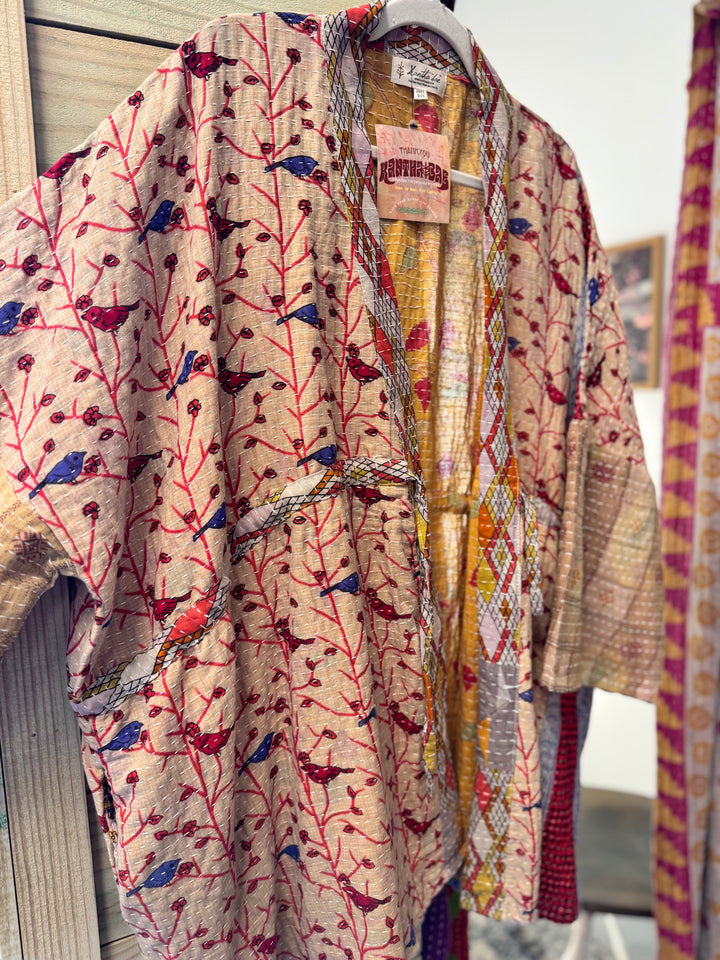 All the Birds - Kantha Shortie Kimono OOAK