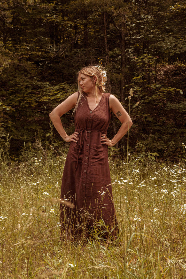 Organic Bamboo Cottage Core Button Down Dress