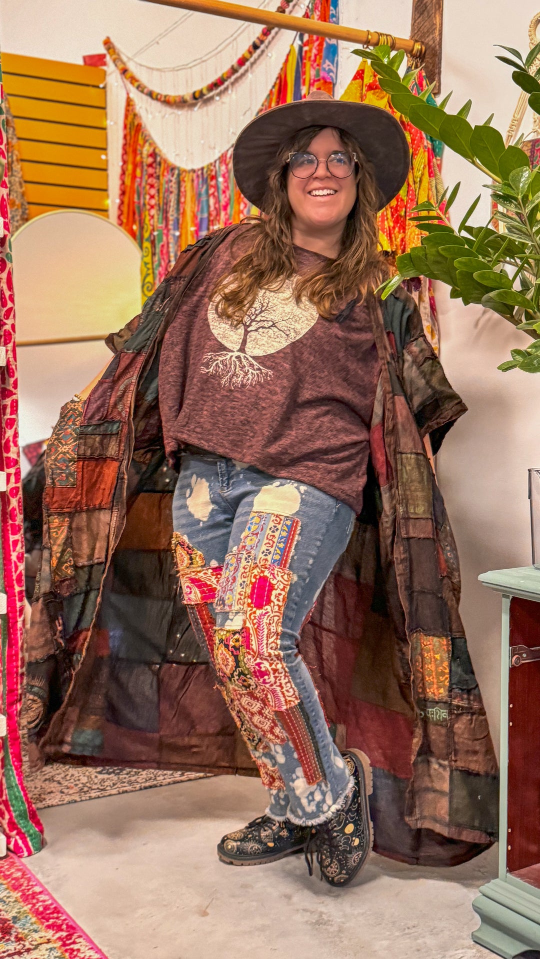 Earthy Boho Duster Patchwork Kimono, Unisex Smock