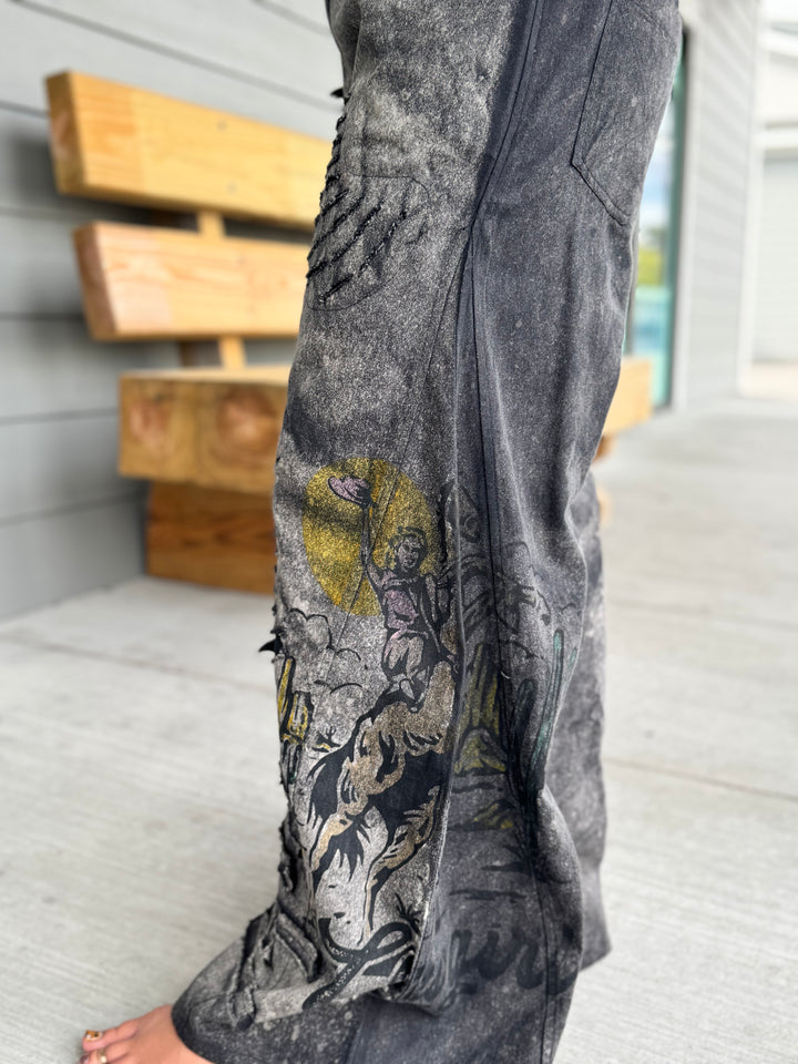 Black Wide Leg Pants with Paint Splash