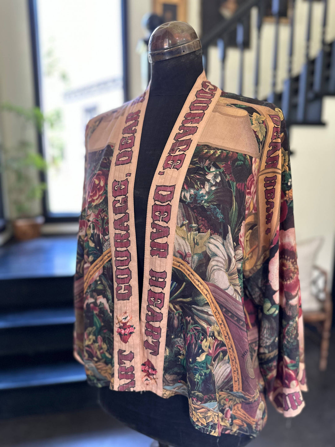 Courage Deart Heart Cropped Bamboo Kimono with Sacred Heart