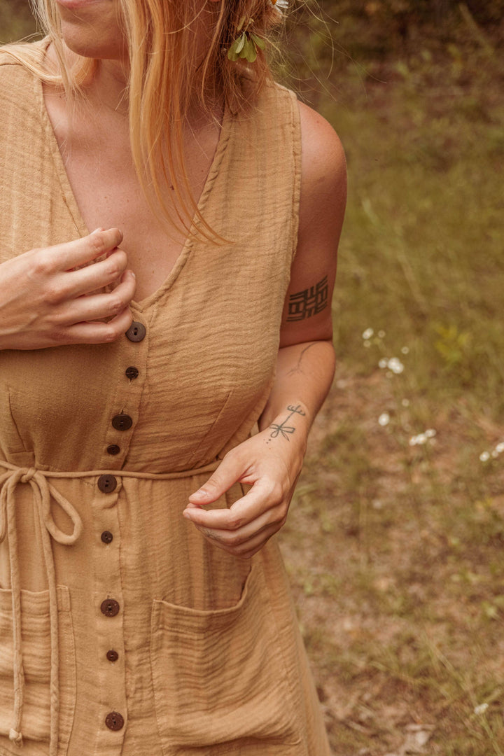 Organic Bamboo Cottage Core Button Down Dress