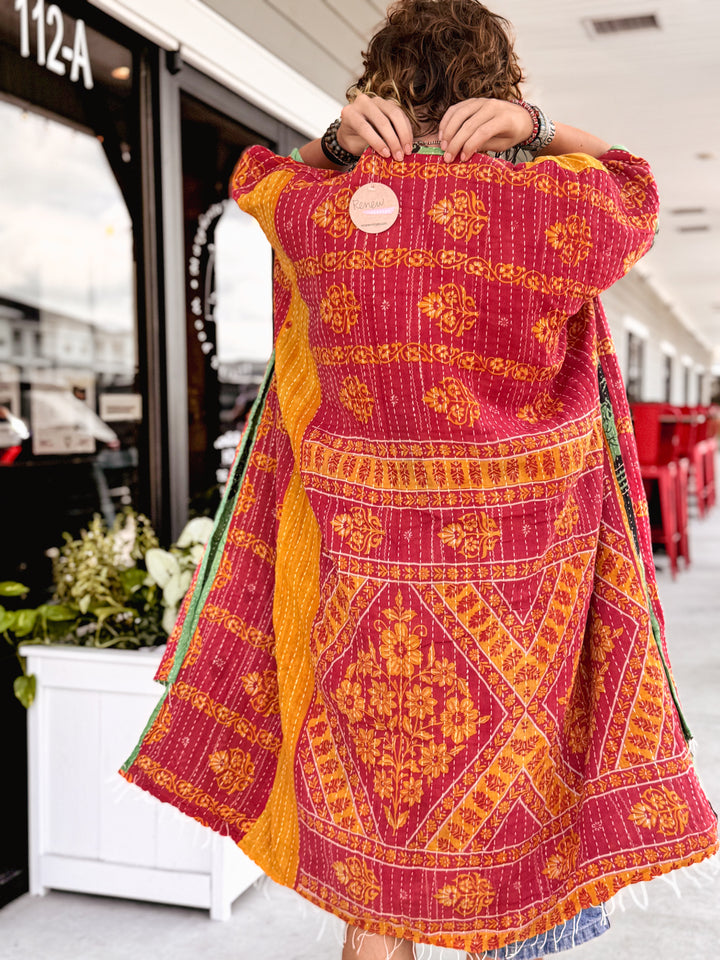 Joyful Rose - Kantha Ruana OOAK