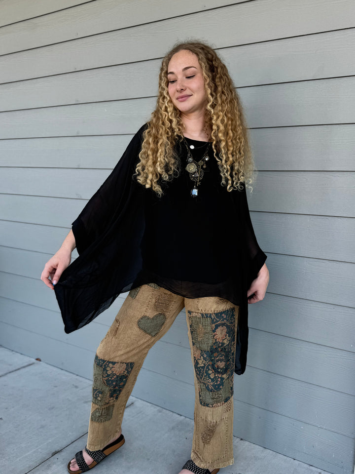 Black Silk Caftan Top