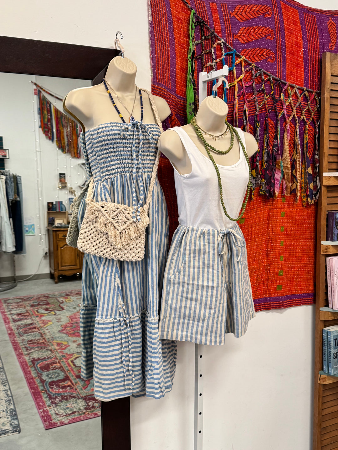 Convertible Drawstring Striped Dress