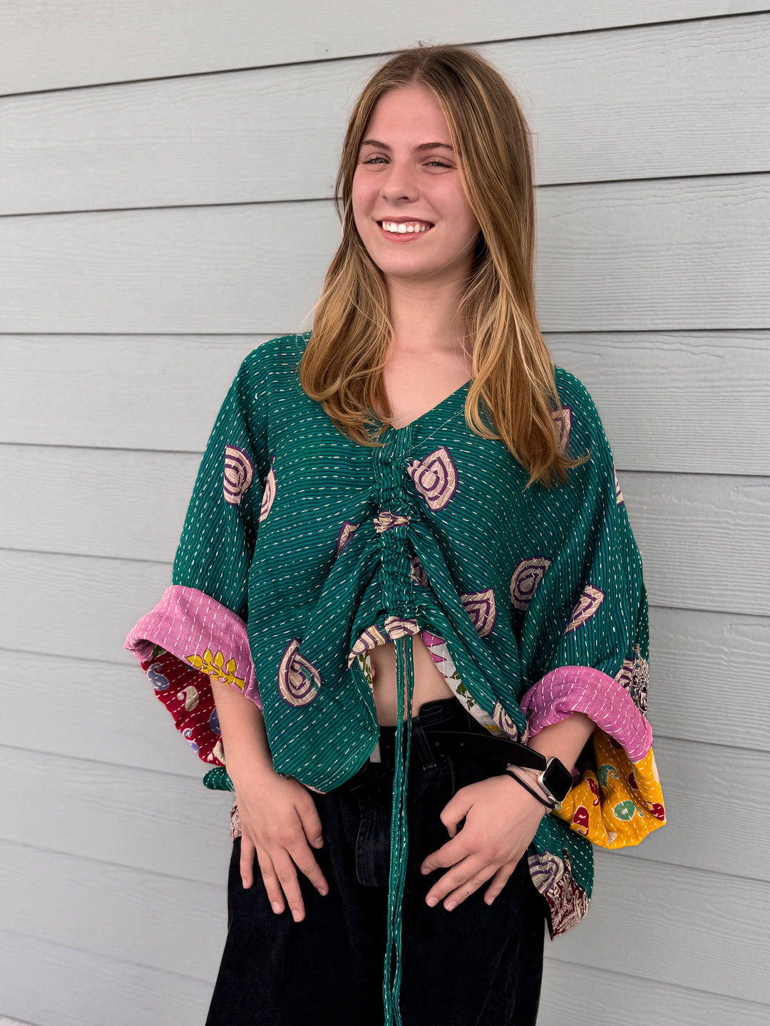 All Teal - Kantha Butterfly Top OOAK