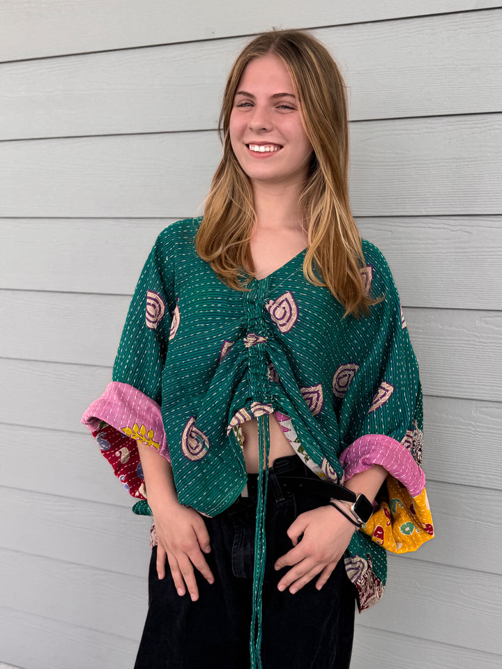 All Teal - Kantha Butterfly Top OOAK