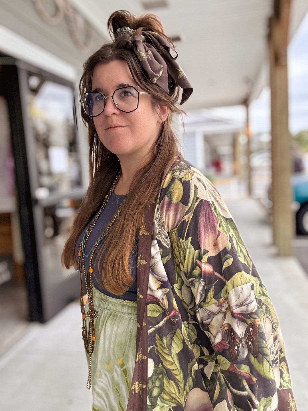 Fleur De Lune Opera Duster Kimono Robe w/ Florals & Bees