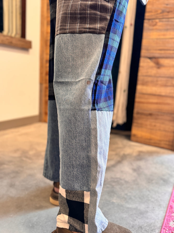 Flannel & Denim Combo Pants - S/M