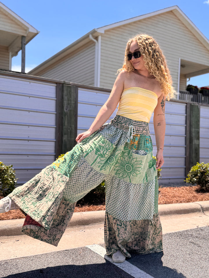 Flowers - Pareo Kantha Lotus Wide Leg Pants OOAK