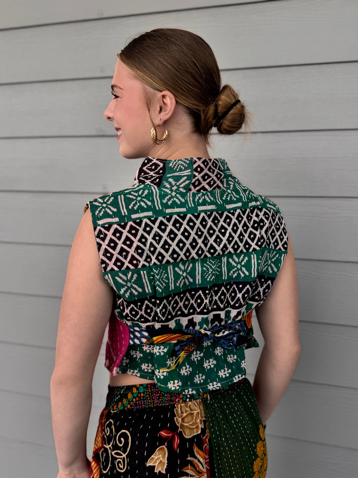 Kantha Crop Vest - OOAK