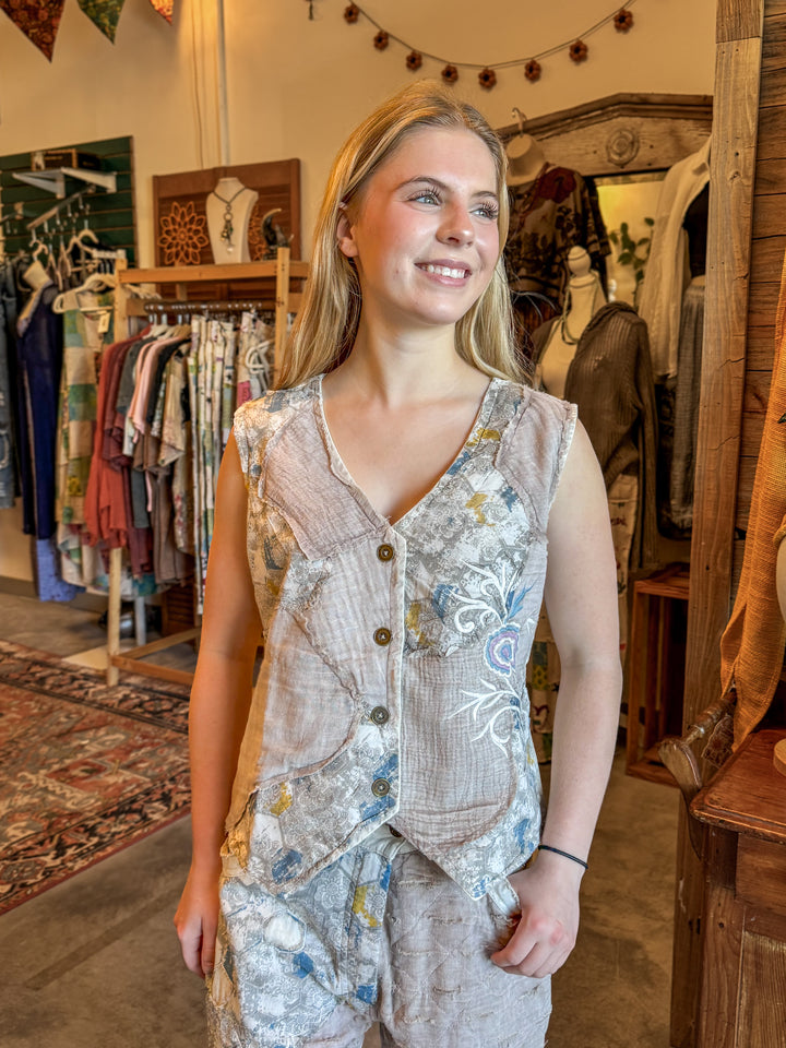 Patchwork Lilac and Embroidery Vest - Paper Lace