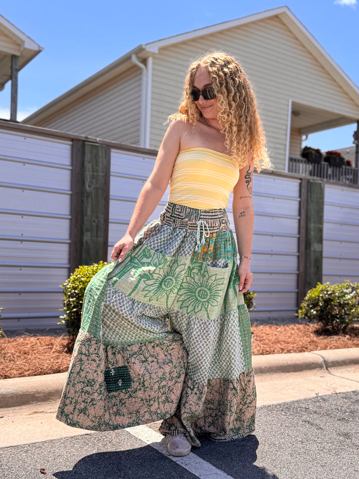 Flowers - Pareo Kantha Lotus Wide Leg Pants OOAK