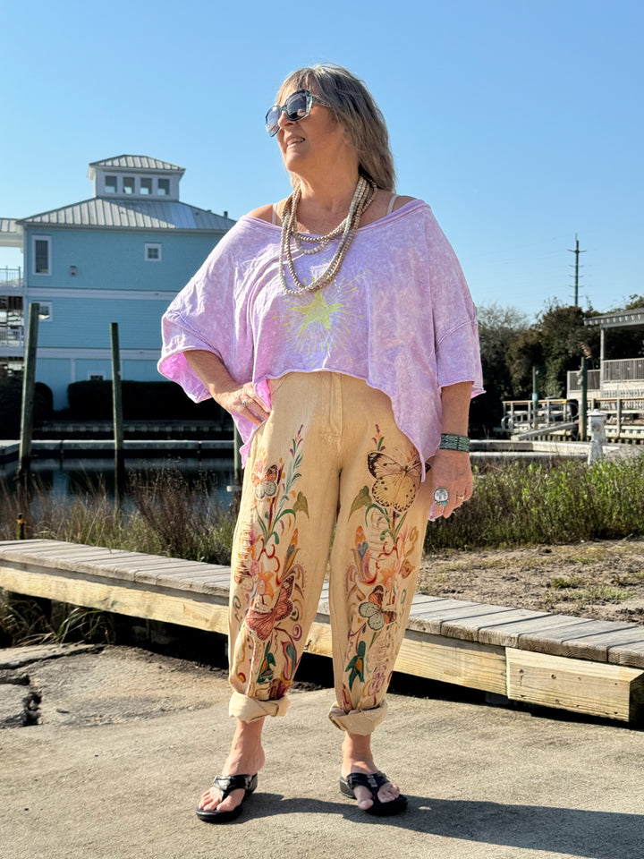 Distressed Khaki Pants with Butterflies - Paper Lace