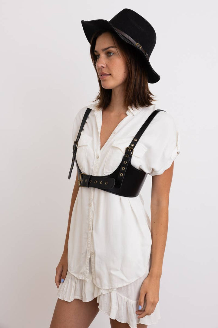 Black Leather Harness Belt
