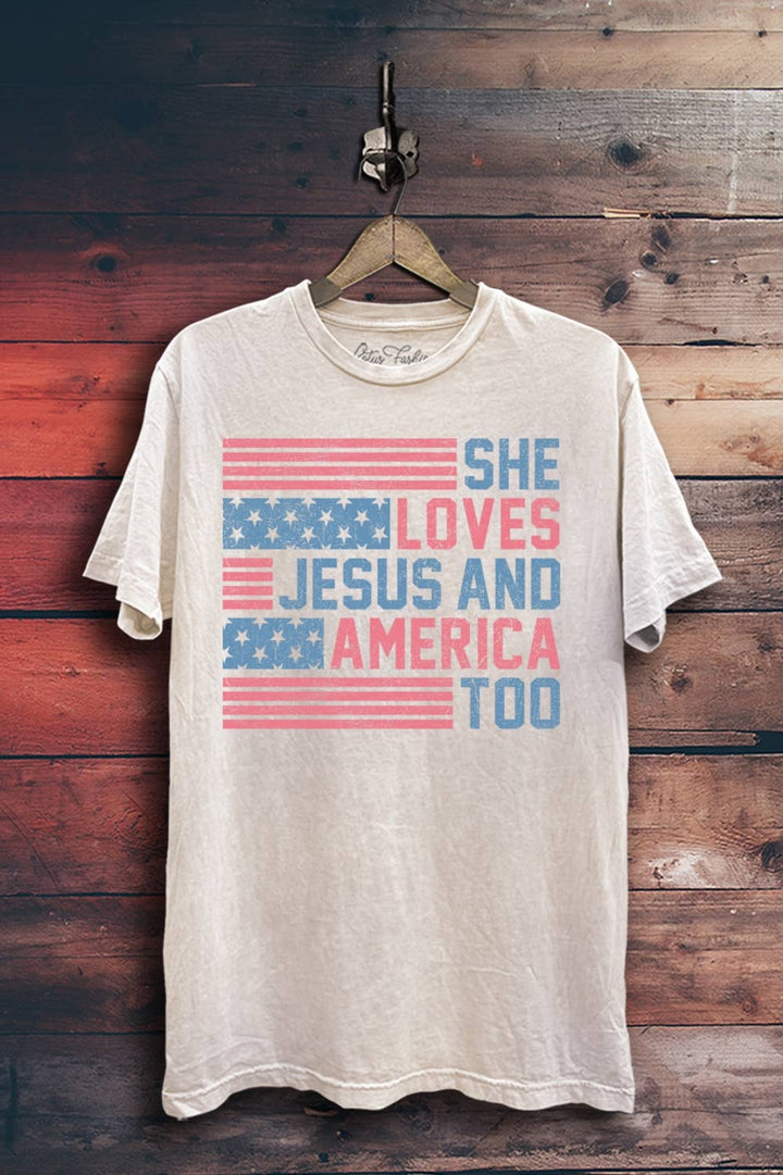 She Loves Jesus And America Too Graphic Top