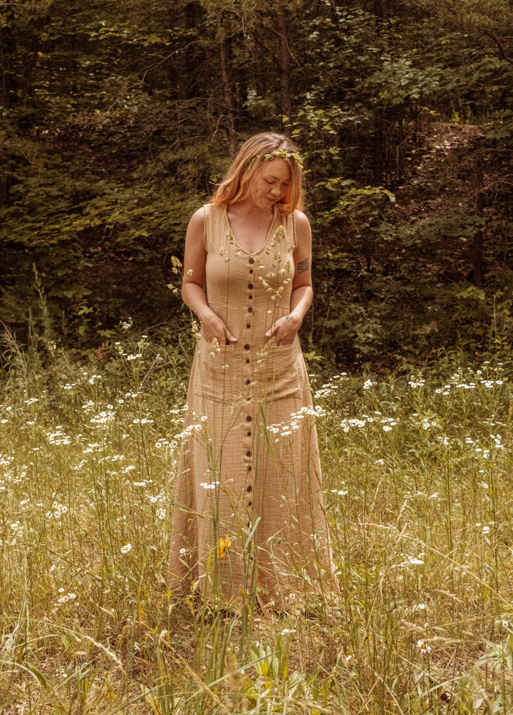 Organic Bamboo Cottage Core Button Down Dress