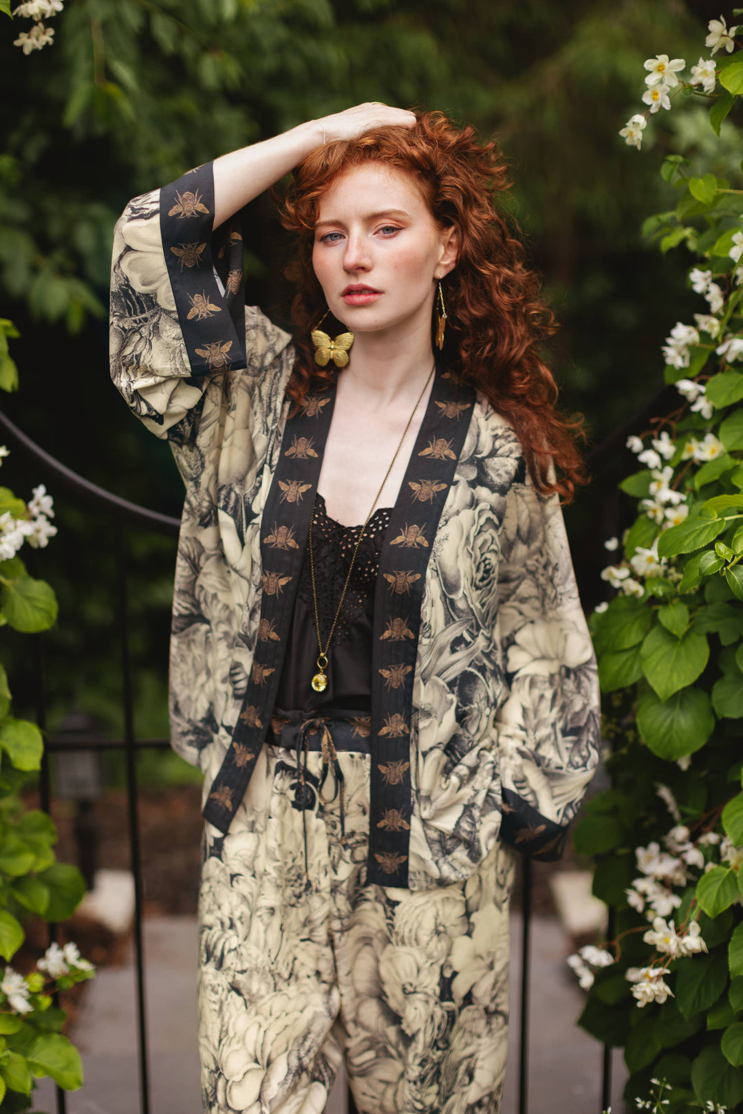 Honey &amp; The Moon Pixie Duster Crop Kimono w/ Florals &amp; Bees