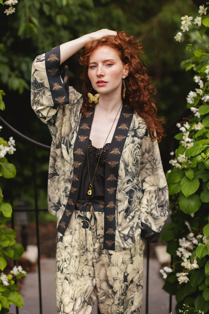 Honey &amp; The Moon Pixie Duster Crop Kimono w/ Florals &amp; Bees