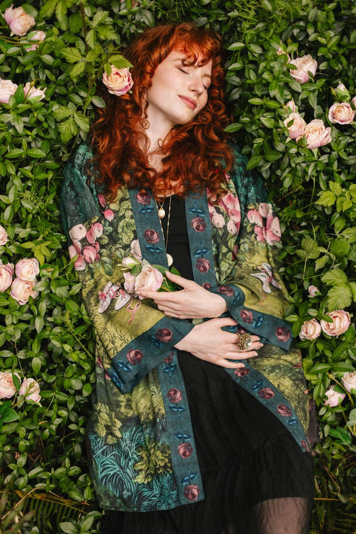 The Daydreamer Matinée Duster Kimono w/ Roses &amp; Rabbits