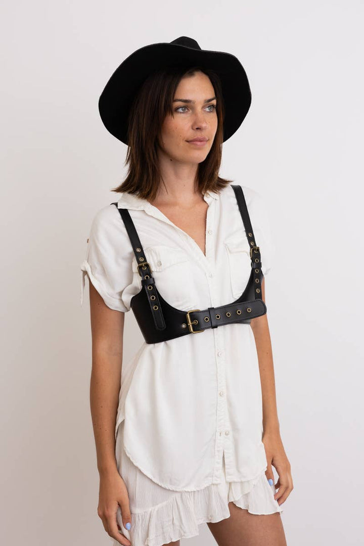 Black Leather Harness Belt