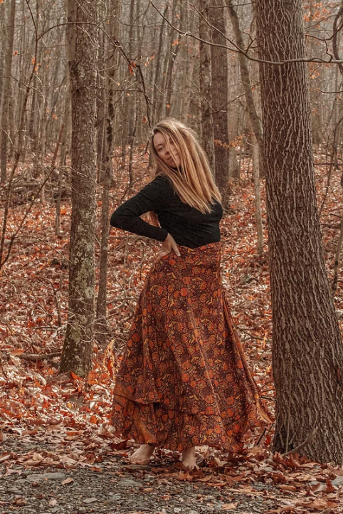 Hippie Boho Style 2 Layer Floral Silk Wrap Skirt