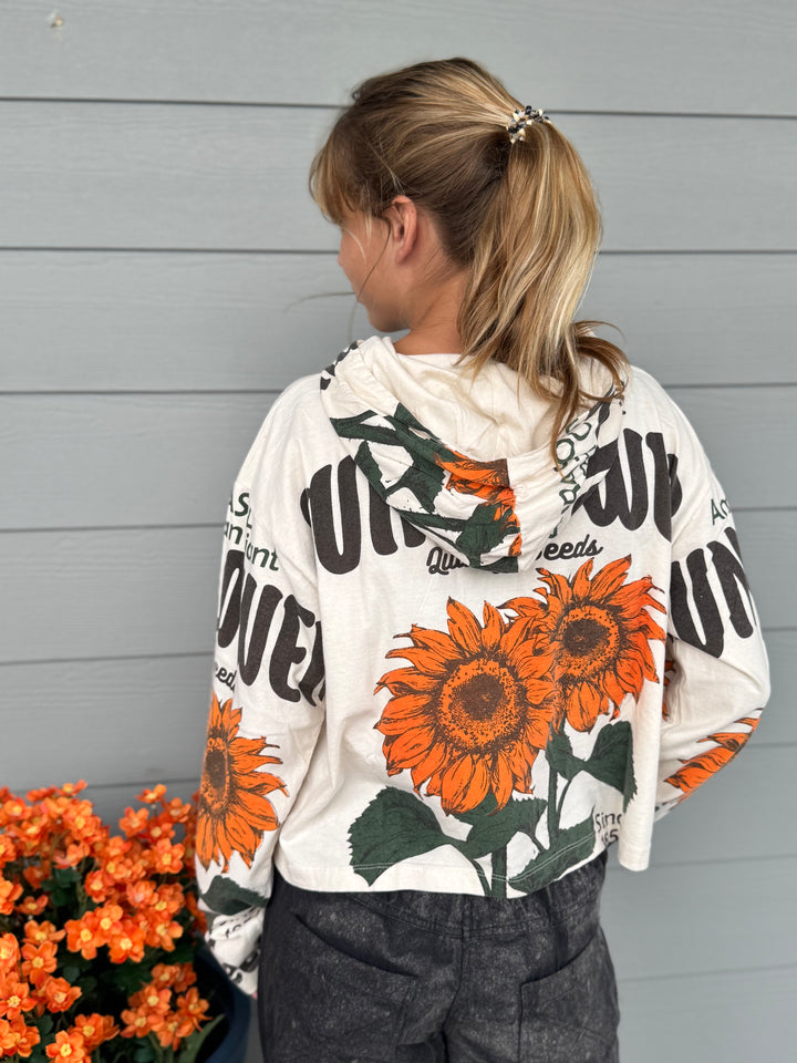 Sunflower Cotton Long Sleeve Crop Hoodie