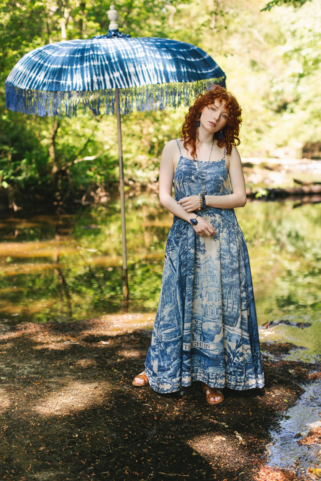 Let The Light In Bohéme Long Bamboo Slip Dress w Delft Print