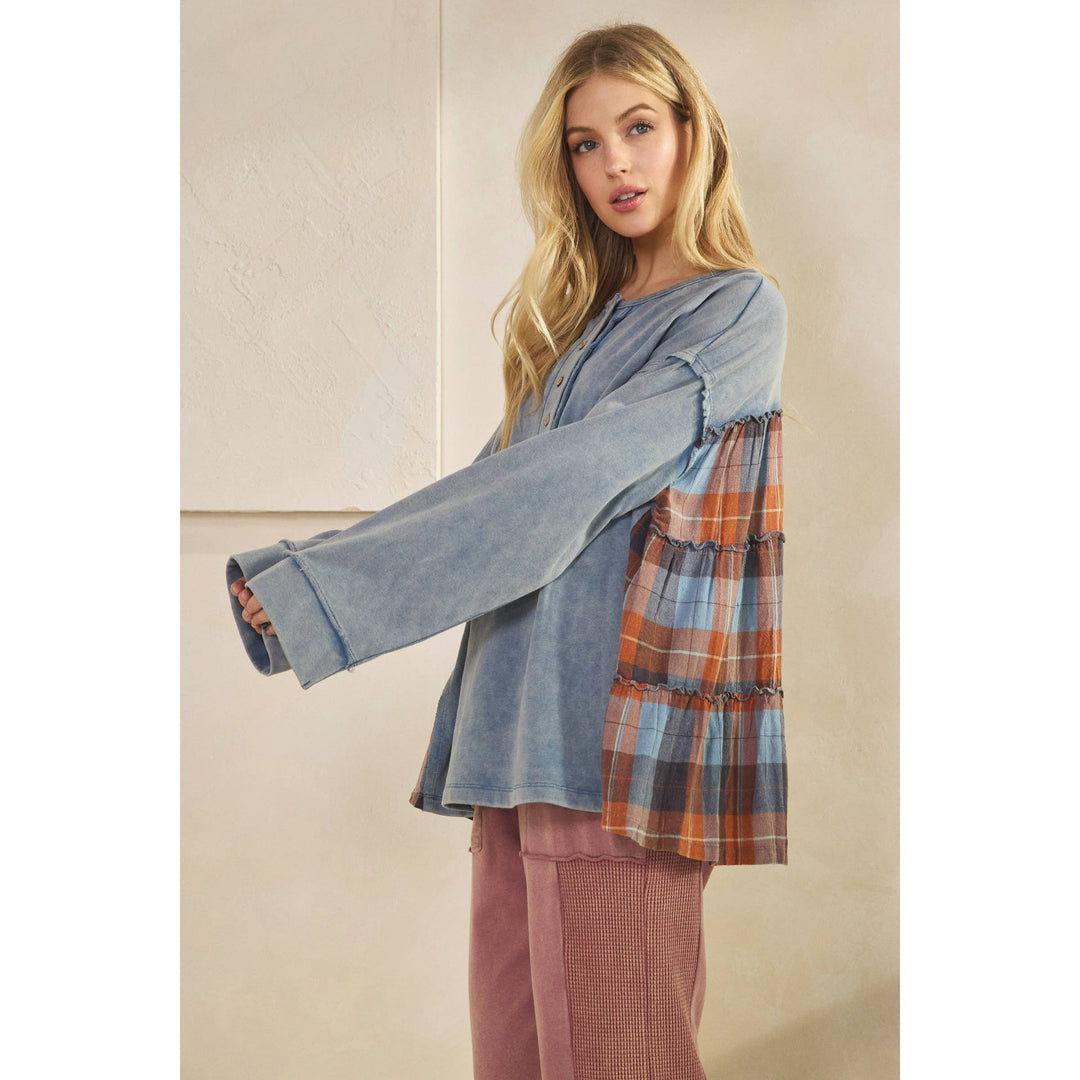 Rustic Charm Plaid Contrast Top