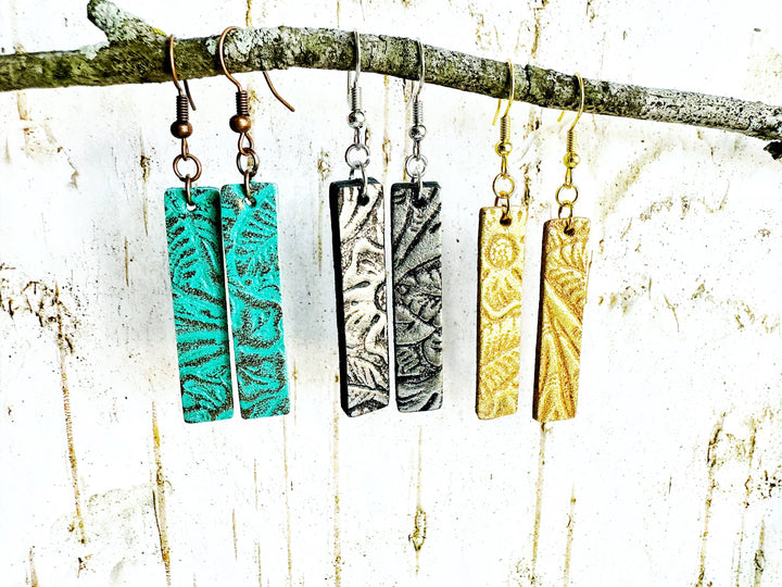 Leather Embossed Earrings Bars