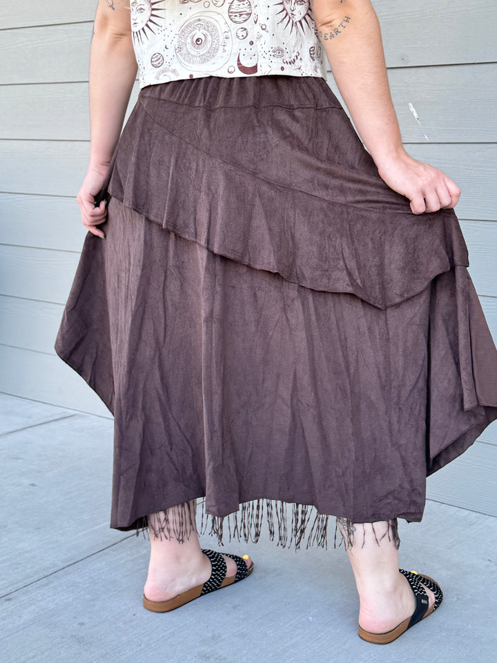 Boho Layered Lace Hem Midi Skirt