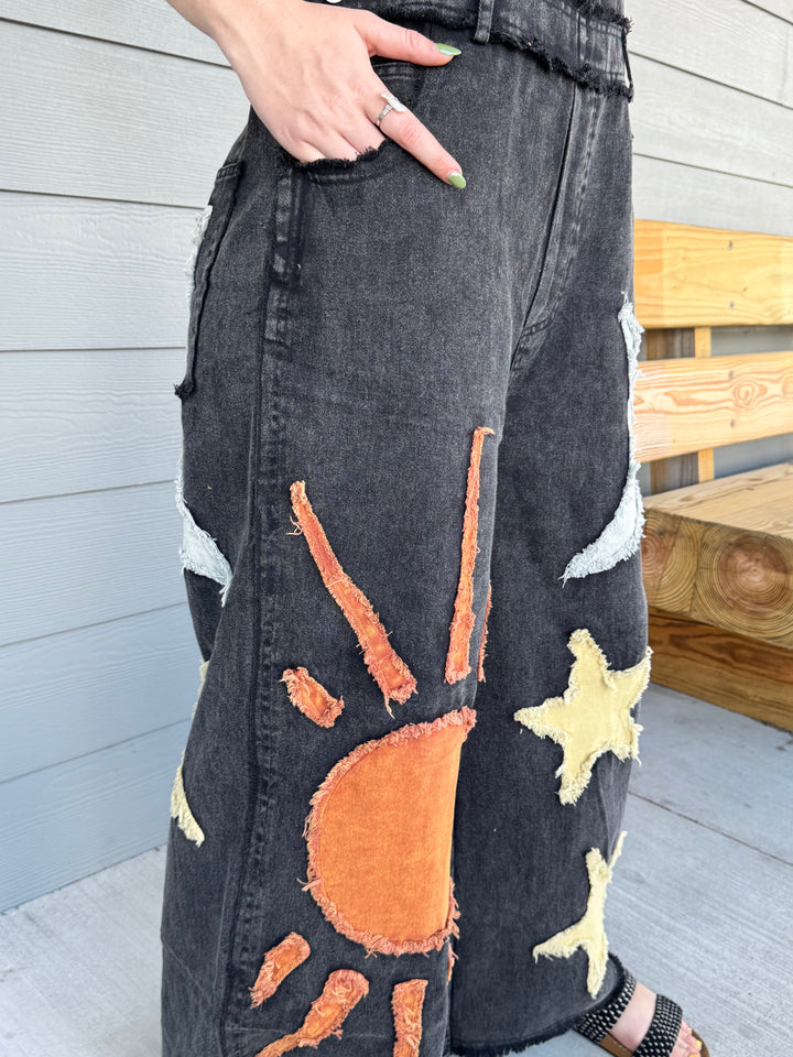 Moon and Star Patchwork Overalls