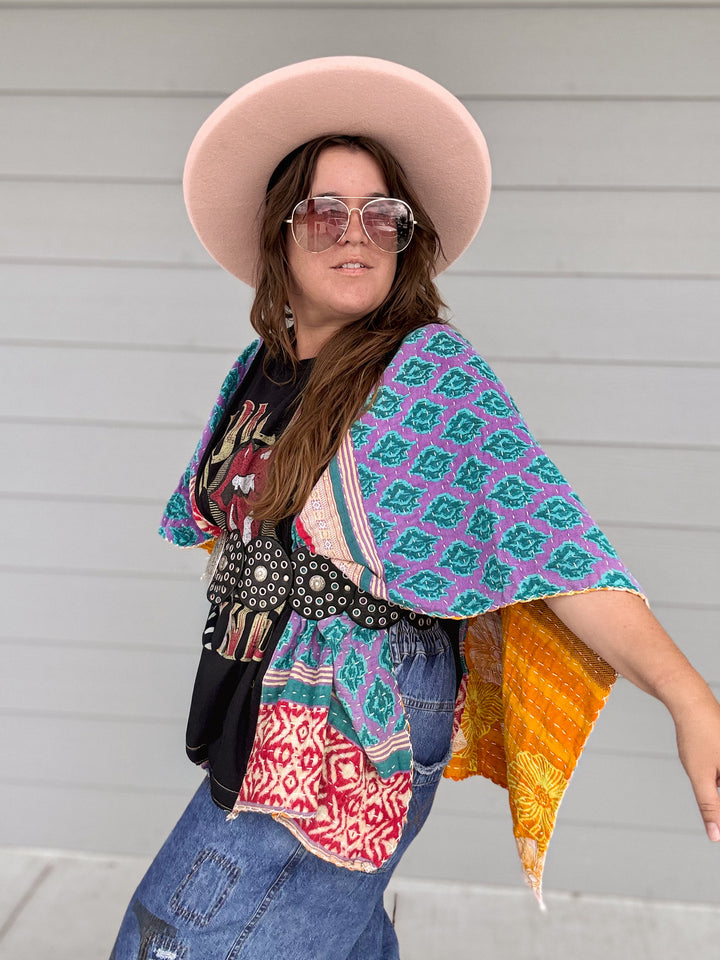Rolling Stones - Kantha Poncho OOAK