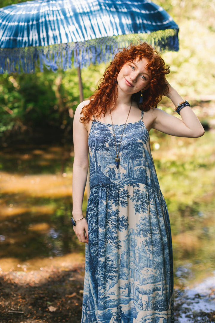 Let The Light In Bohéme Long Bamboo Slip Dress w Delft Print