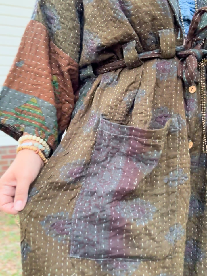 Warm Overdyed - Kantha Zen Hoodie Jumpsuit OOAK