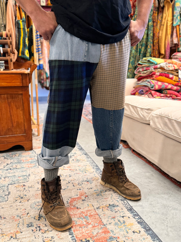 Flannel & Denim Combo Pants - S/M