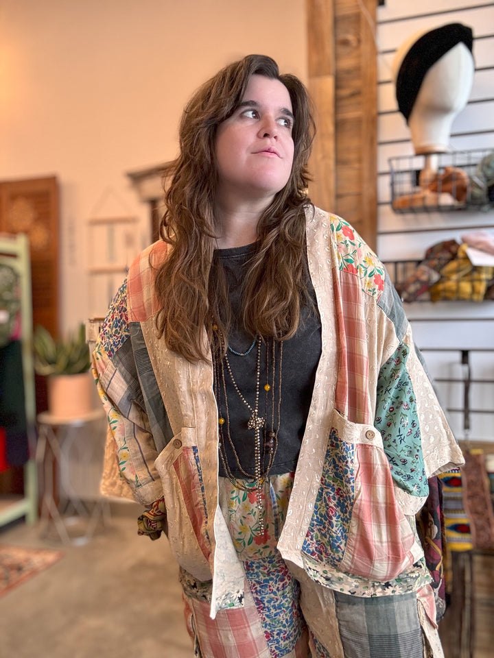 Patchwork & Embroidery Boho 3/4 Sleeves Kimono