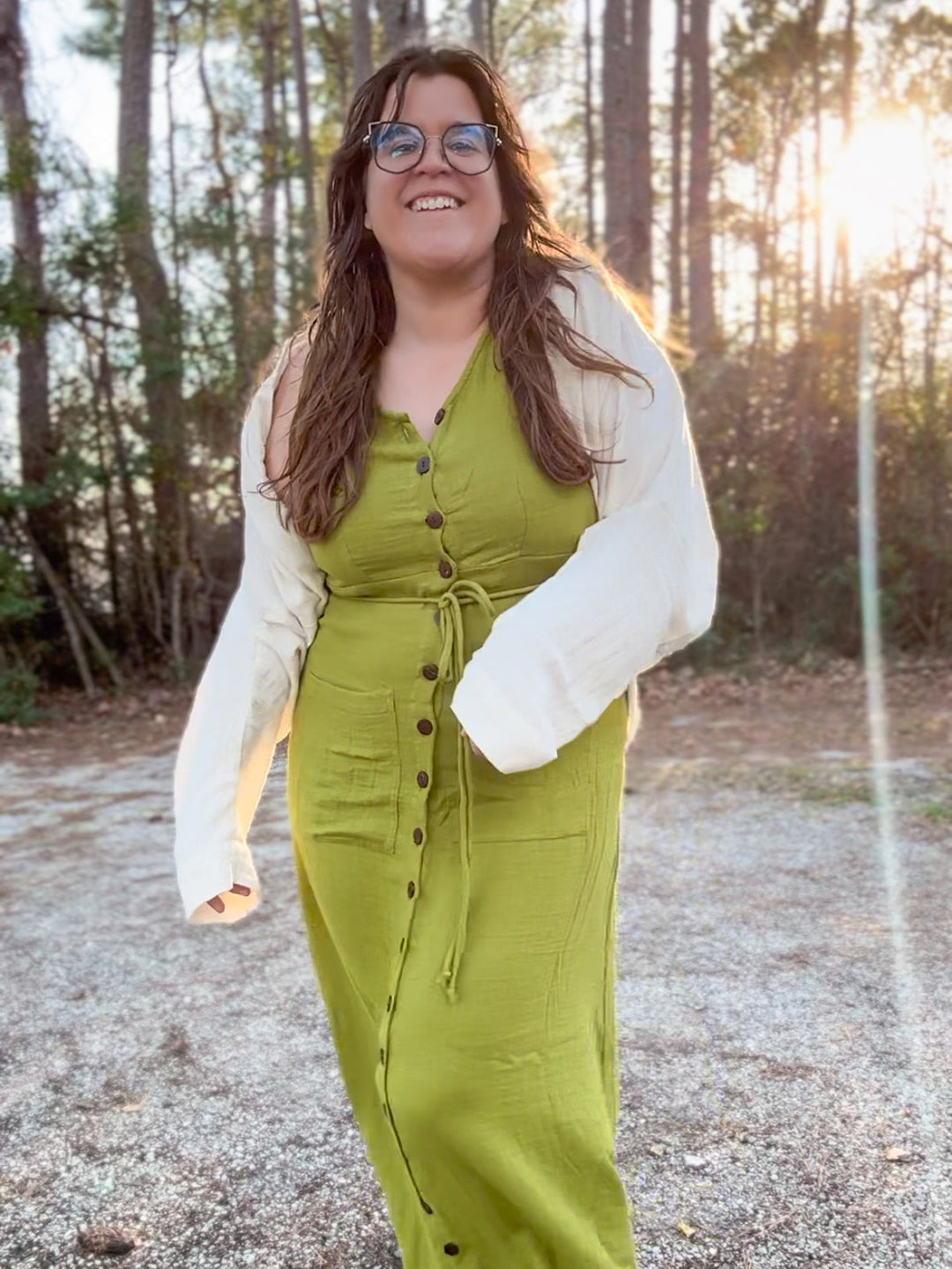 Organic Bamboo Cotton Button Down Dress *Final Sale Regular / Golden Cyprus/ Green Organic Bamboo Cotton Button Down Dress *Final Sale Regular / Golden Cyprus/ Green