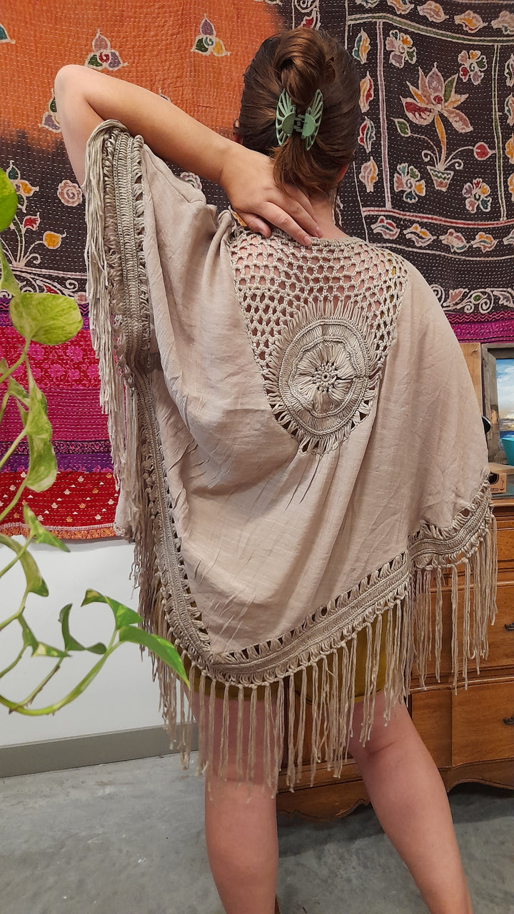 Crochet Medallion Tassel Kimono