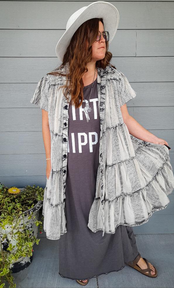 Pollyanna Distressed Black Duster Dress