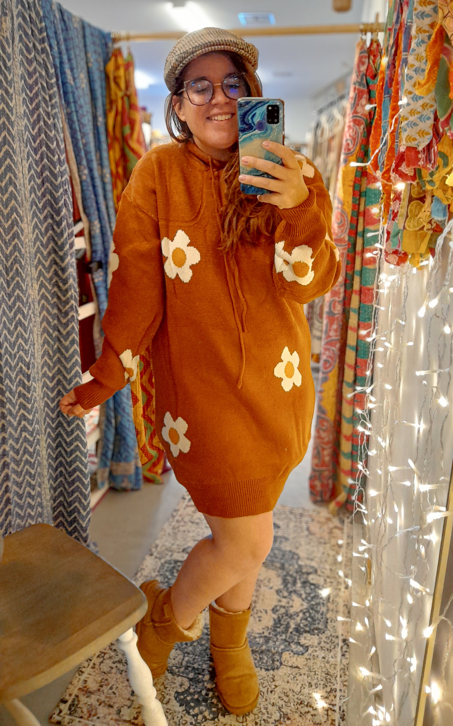 Flower Hoodie Sweater Dress
