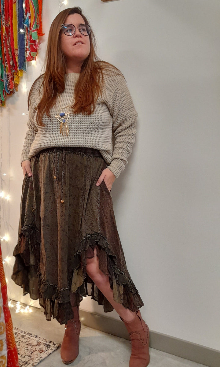 Whimsical Harmony Overdyed Mid-Length Skirt